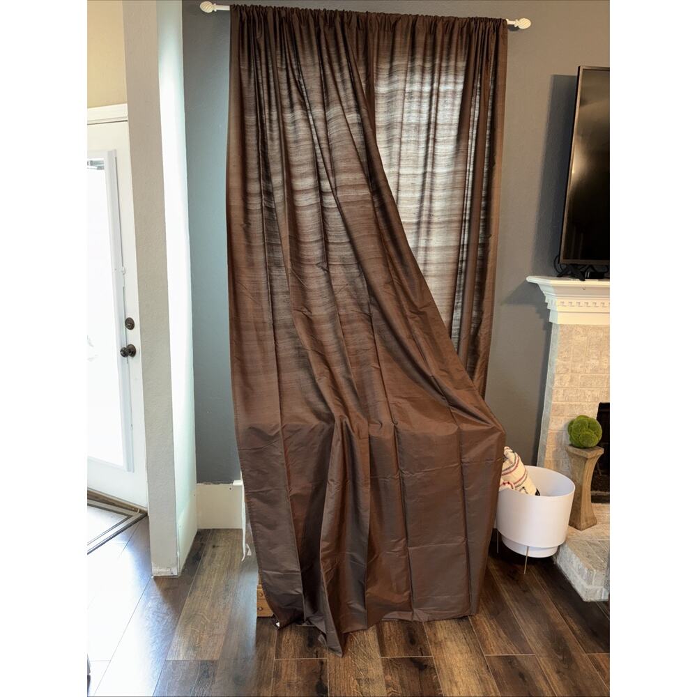 POTTERY BARN 2 Silk Dupioni Drape Curtain 108" Lined Panels Espresso Sun Fading - Picture 5 of 14